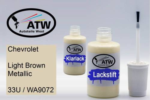 Chevrolet, Light Brown Metallic, 33U / WA9072: 20ml Lackstift + 20ml Klarlack - Set, von ATW Autoteile West.